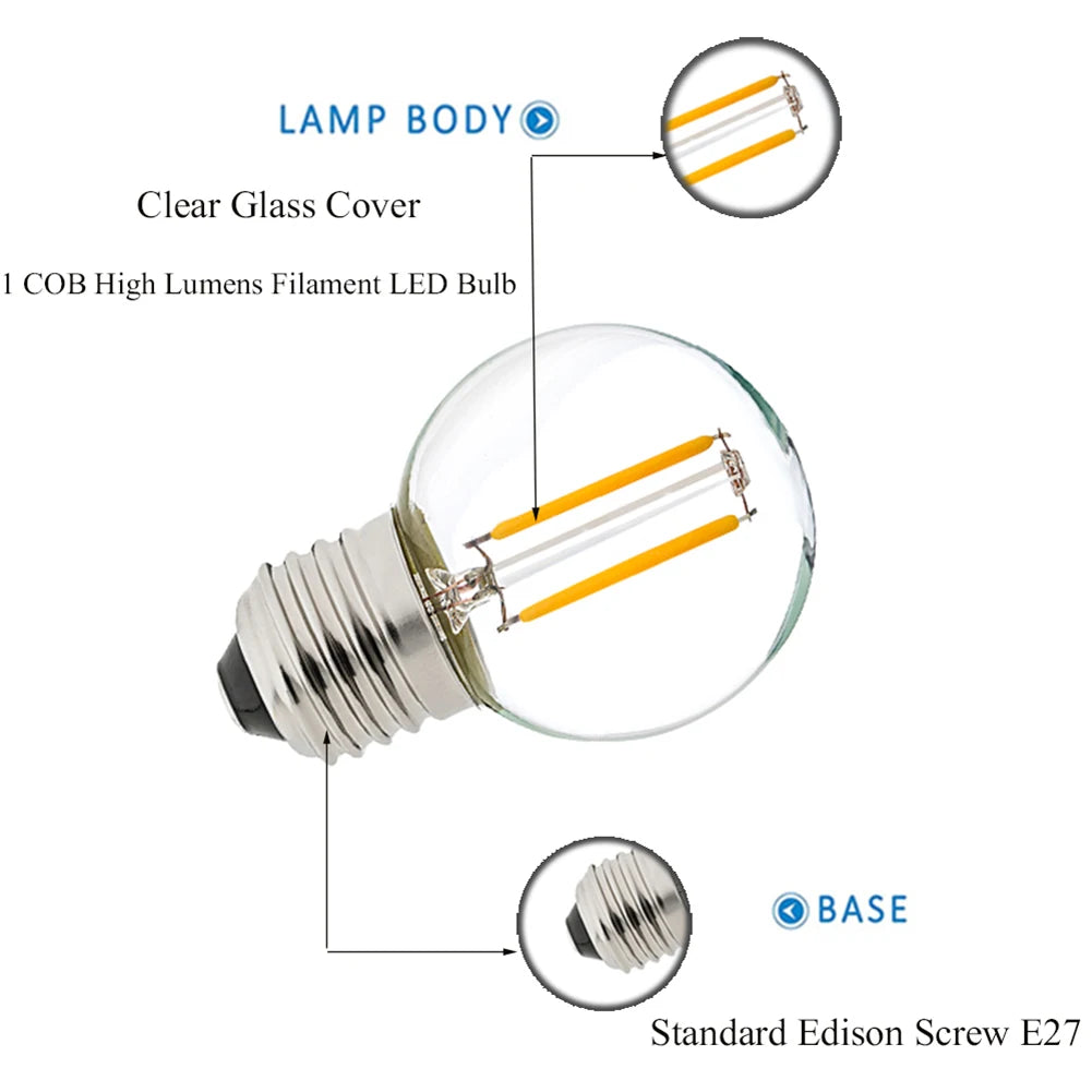 6pcs G40 E27 LED Filament Light Bulb Lamp 220V Vintage Frosted Amber Glass Ampoule Warm White String Replace Bulbs Home Decor