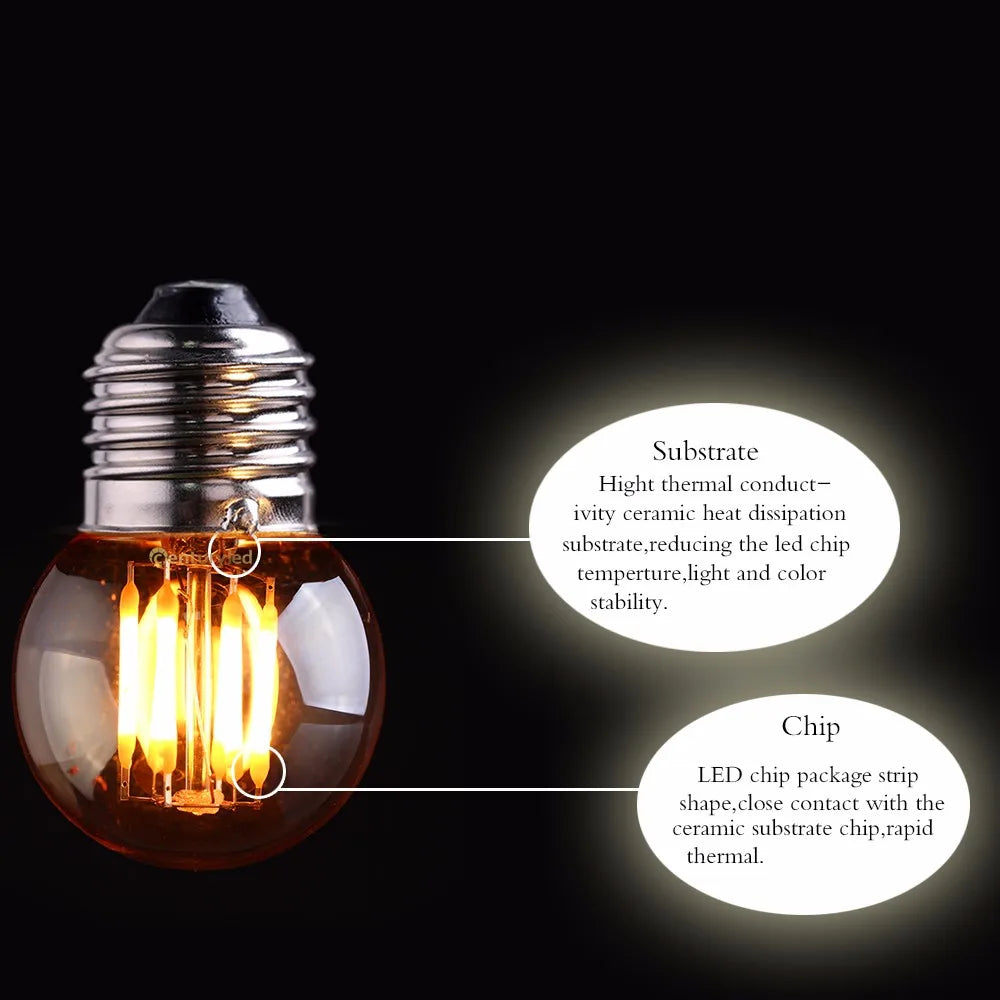 6pcs G40 E27 LED Filament Light Bulb Lamp 220V Vintage Frosted Amber Glass Ampoule Warm White String Replace Bulbs Home Decor