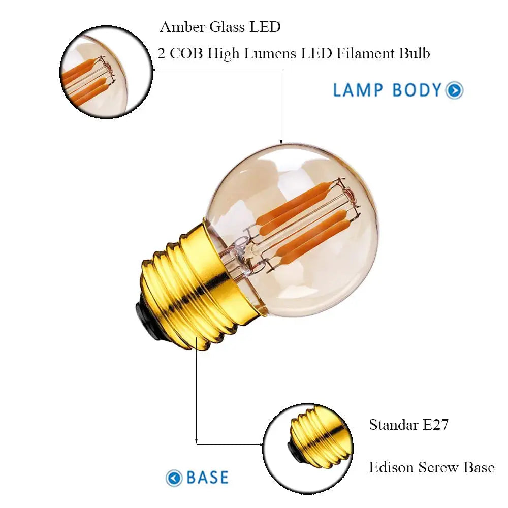 6pcs G40 E27 LED Filament Light Bulb Lamp 220V Vintage Frosted Amber Glass Ampoule Warm White String Replace Bulbs Home Decor