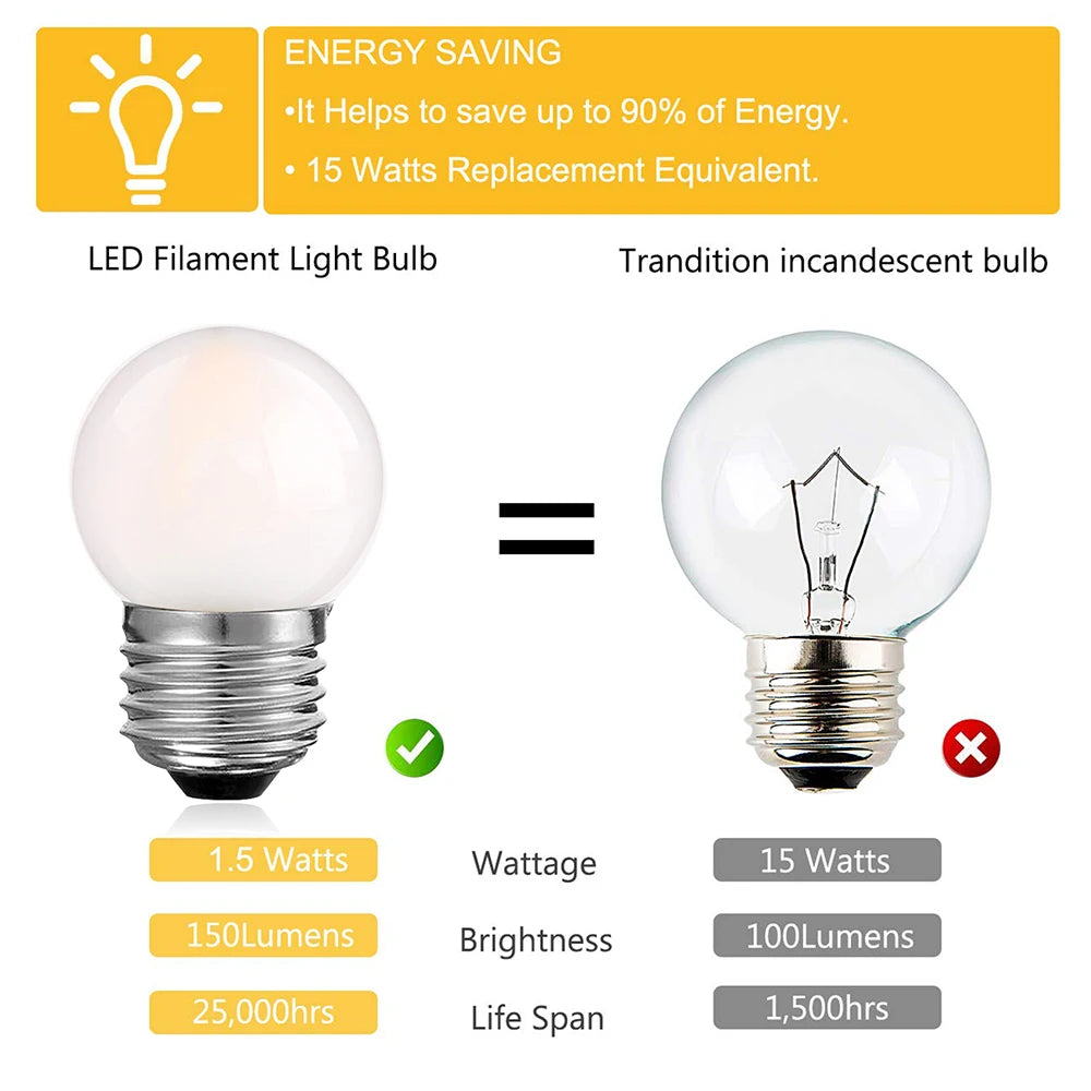 6pcs G40 E27 LED Filament Light Bulb Lamp 220V Vintage Frosted Amber Glass Ampoule Warm White String Replace Bulbs Home Decor