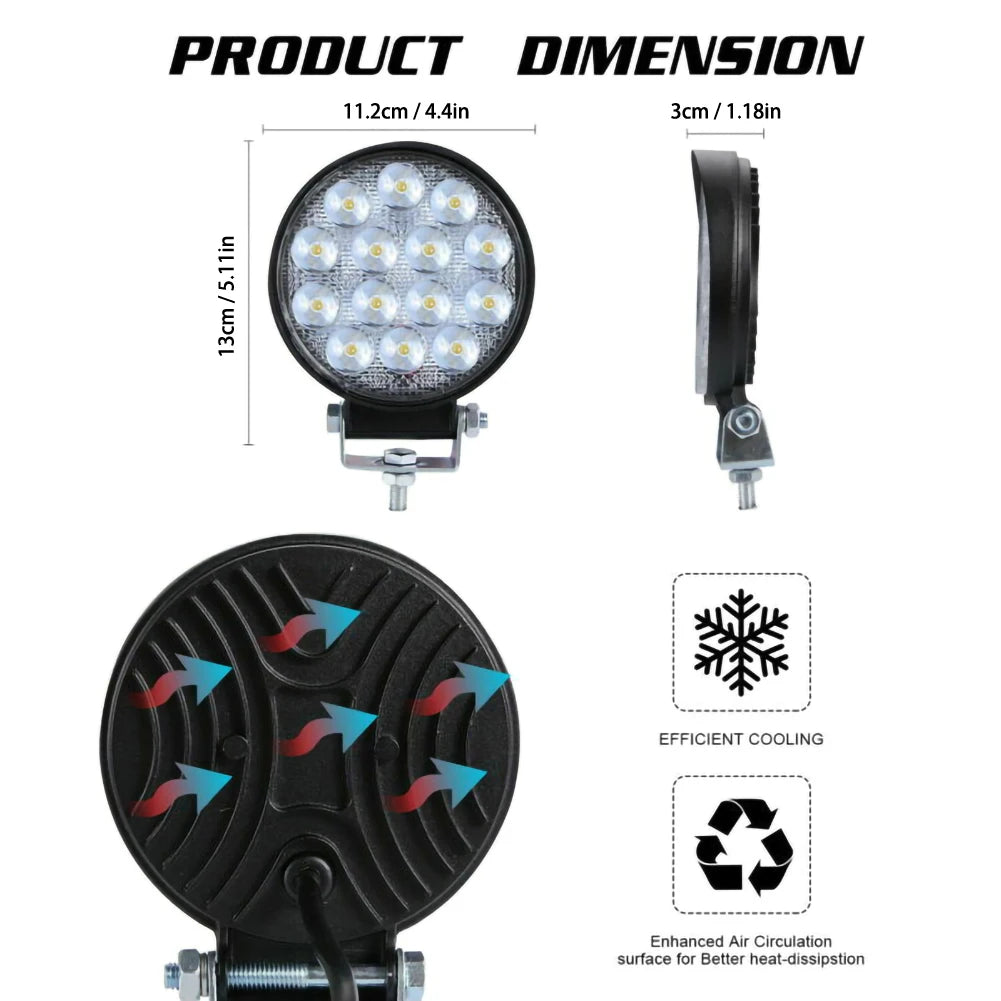 2PC Round 140W LED Work Light Spot Lamp Offroad Truck Tractor Boat SUV UTE 12/24V 9000LM 6000K Driving Lamp Car Accessories