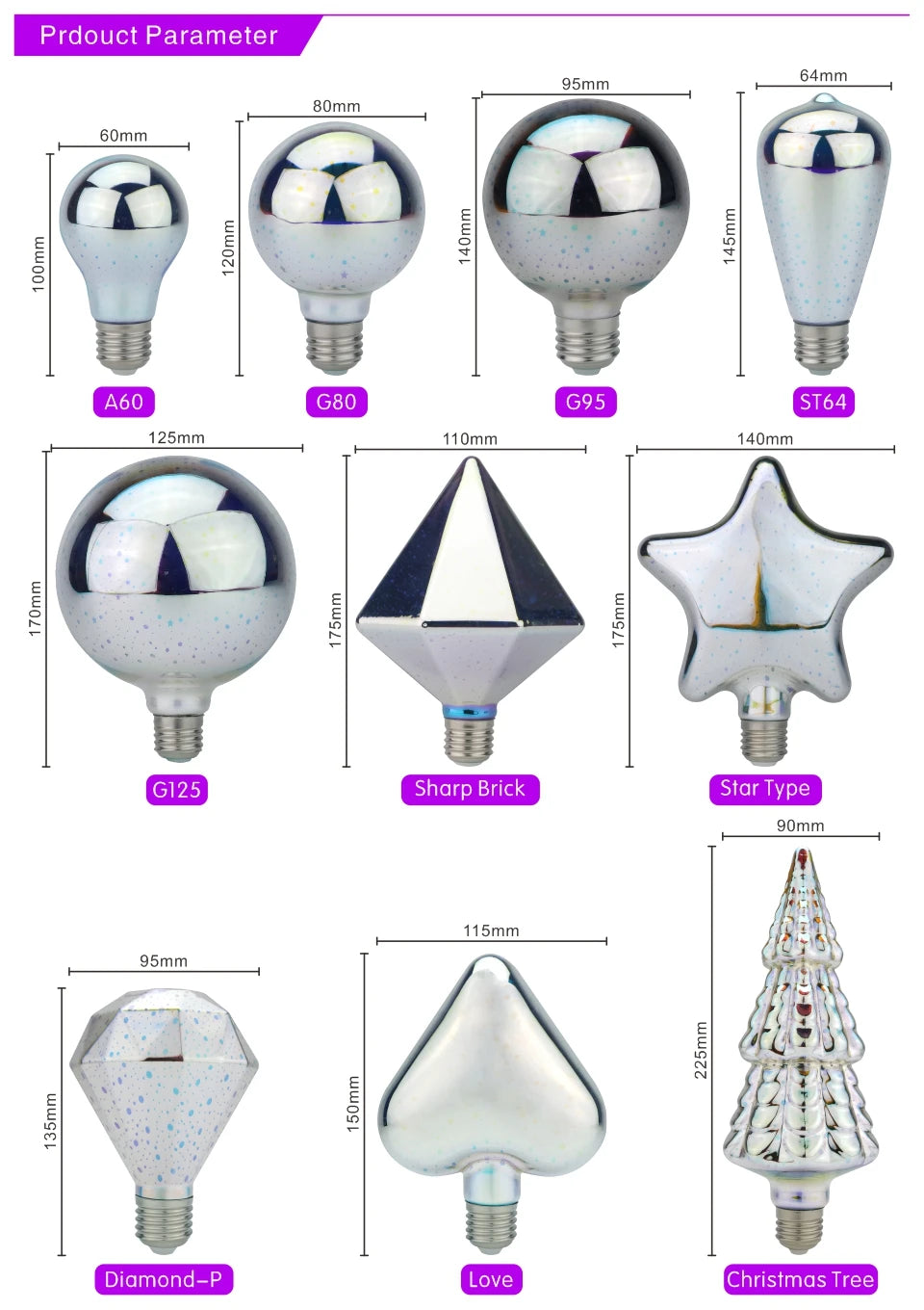 3D Decoration LED Bulb E27 6W 110V 220V Vintage Edison Light Bulb Star Fireworks Lamp Holiday Night Light Novelty Christmas Tree