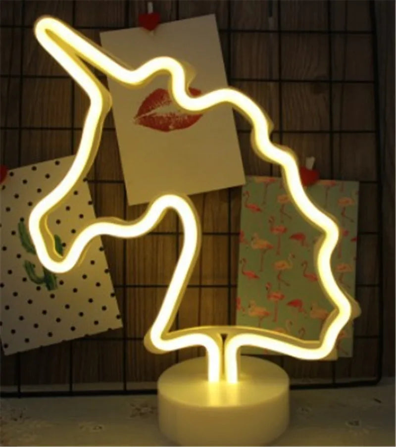 Flamingo Led Neon Light Coconut Tree Cactus Heart Shape Lamp Stand Colorful Home Room Decoration Christmas Night light