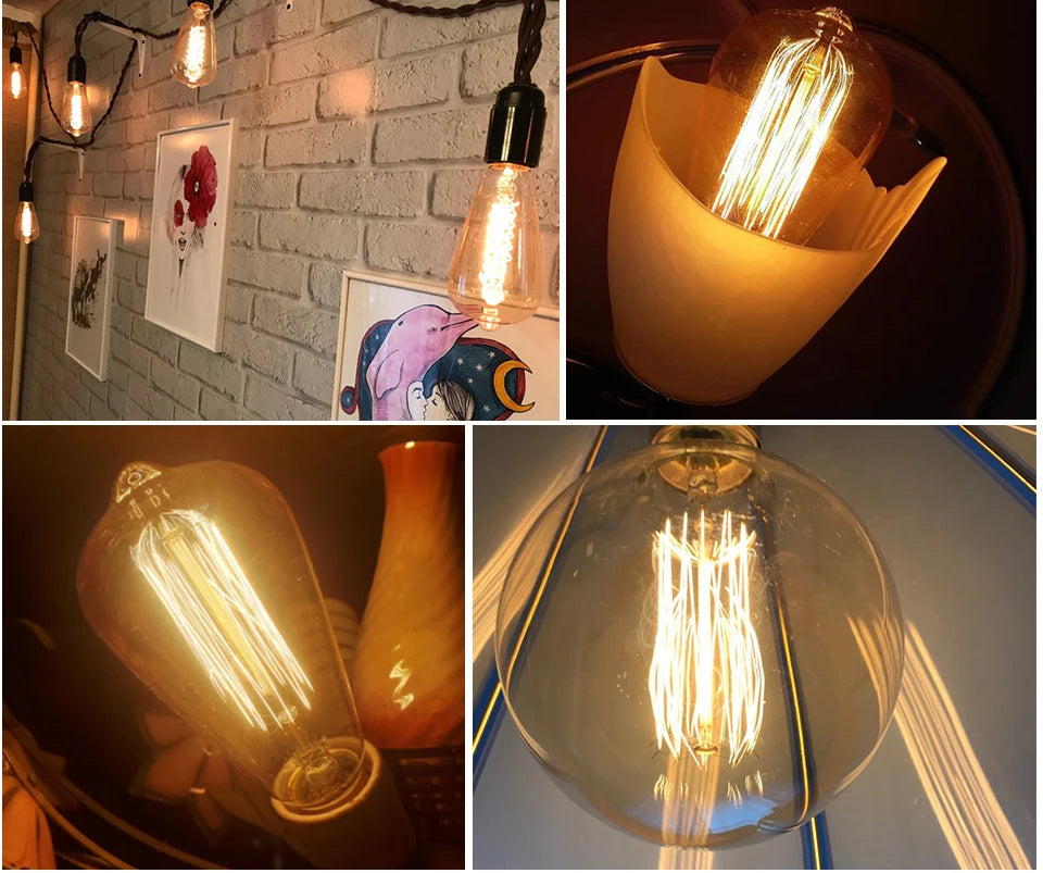 Dimmable Retro Edison Light Bulb E27 AC 220V 110V 40W Vintage Industrial Decor Filament Bulb Lamps A19 ST64 T10 T45 G80 G95 G125