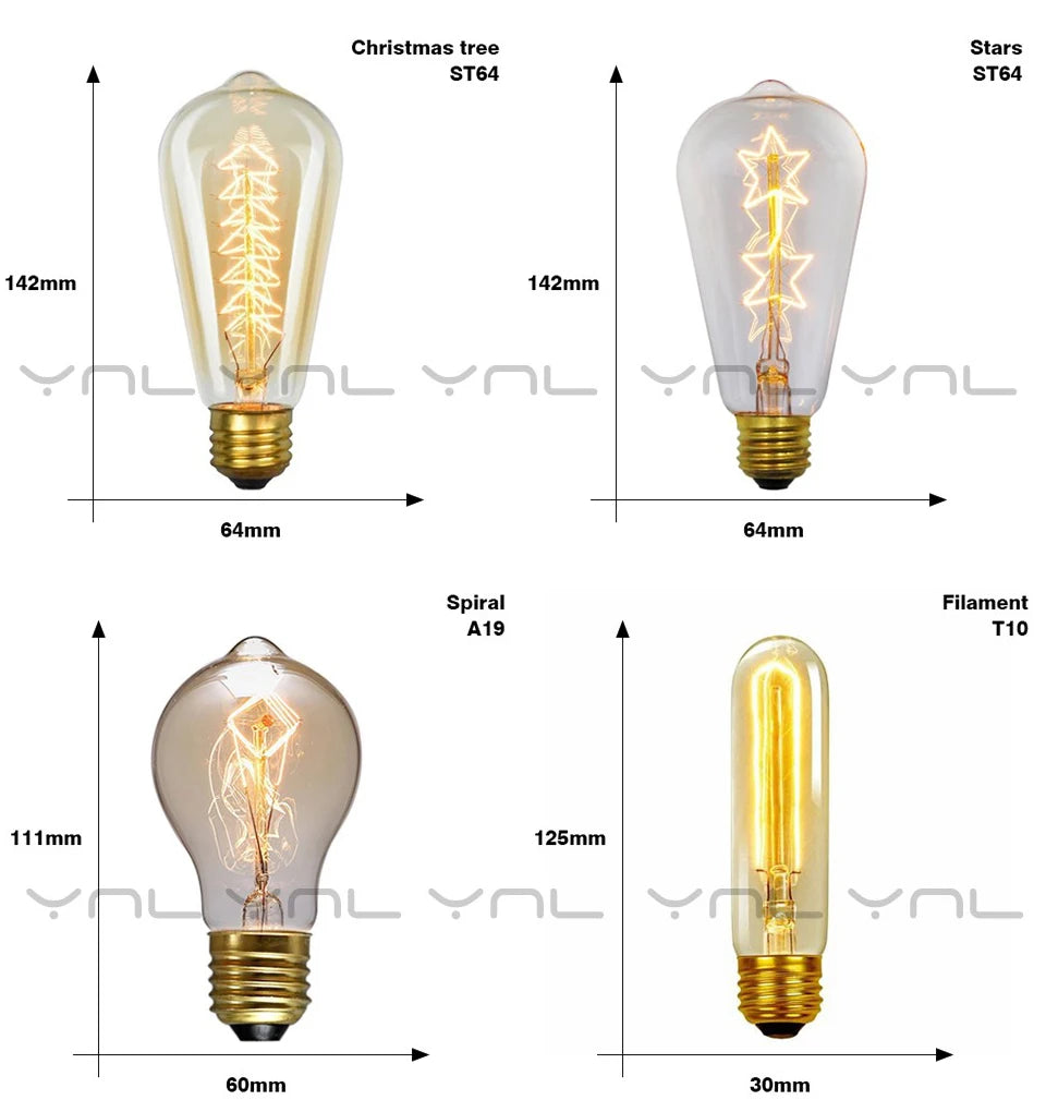 Dimmable Retro Edison Bulb E27 AC 220V 110V 40W Vintage Restaurant Industrial For Decor Indoor Lighting Bulb ST64 G80 G95 G125