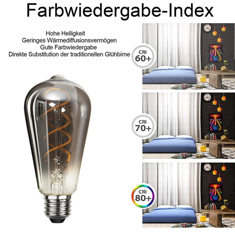 LED ST64 Smoky Gray E27 4W 6W 220V 110V Dimmable 2700K Warm GSpiral Filament Bulb Retro Vintage Decorative Lighting Edison Lamp