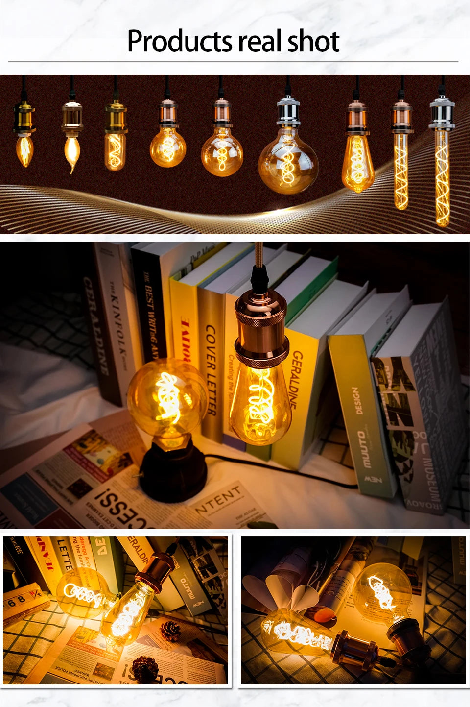 4Pcs/lot Retro Spiral Light LED Filament Bulb 220V ST64 G125 G95 G80 T45 C35 A60 4W 2200K Vintage Lamps For Decorative Lighting