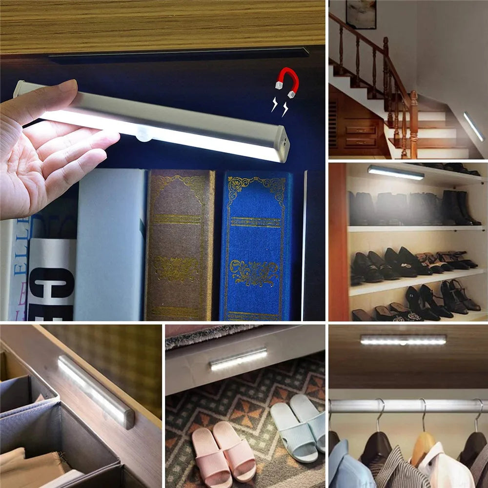 6/10 LED Induction Under Cabinet Light Motion Sensor Closet Night Lamp Battery Powered Magnetic Strip Light For Kitchen Wardrobe
