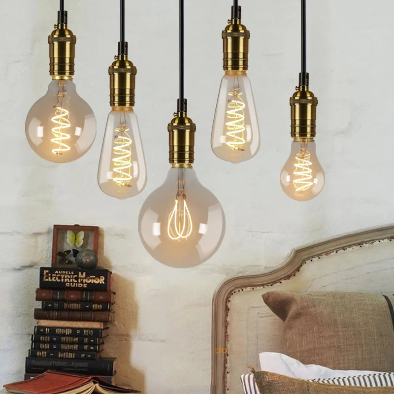 Retro Edison E27 E14 LED Light Bulb 220V Diamond Love ST64 A60 G80 G95 G125 T185 Vintage Glass Bulb Lamp For Home Decor Lighting