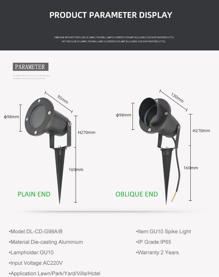 IP65 Outdoor Garden GU10 Mr16 220V 110V LED Lawn Spike Light Pond Path Landscape Spot Light Bulbs