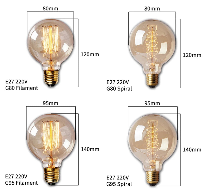 Retro Edison Light Bulb E27 110V 220V 40W ST64 A19 T45 G80 G95 Dimmable Ampoule Vintage Filament For Home Lamp Bulb