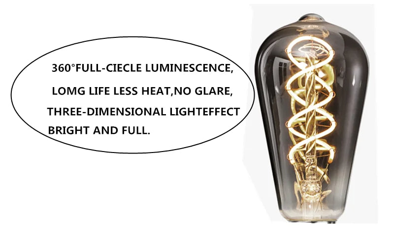 LED ST64 Smoky Gray E27 4W 6W 220V 110V Dimmable 2700K Warm GSpiral Filament Bulb Retro Vintage Decorative Lighting Edison Lamp