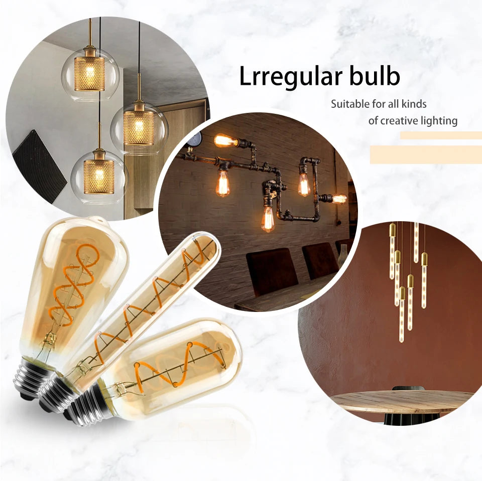 4Pcs/lot Retro Spiral Light LED Filament Bulb 220V ST64 G125 G95 G80 T45 C35 A60 4W 2200K Vintage Lamps For Decorative Lighting
