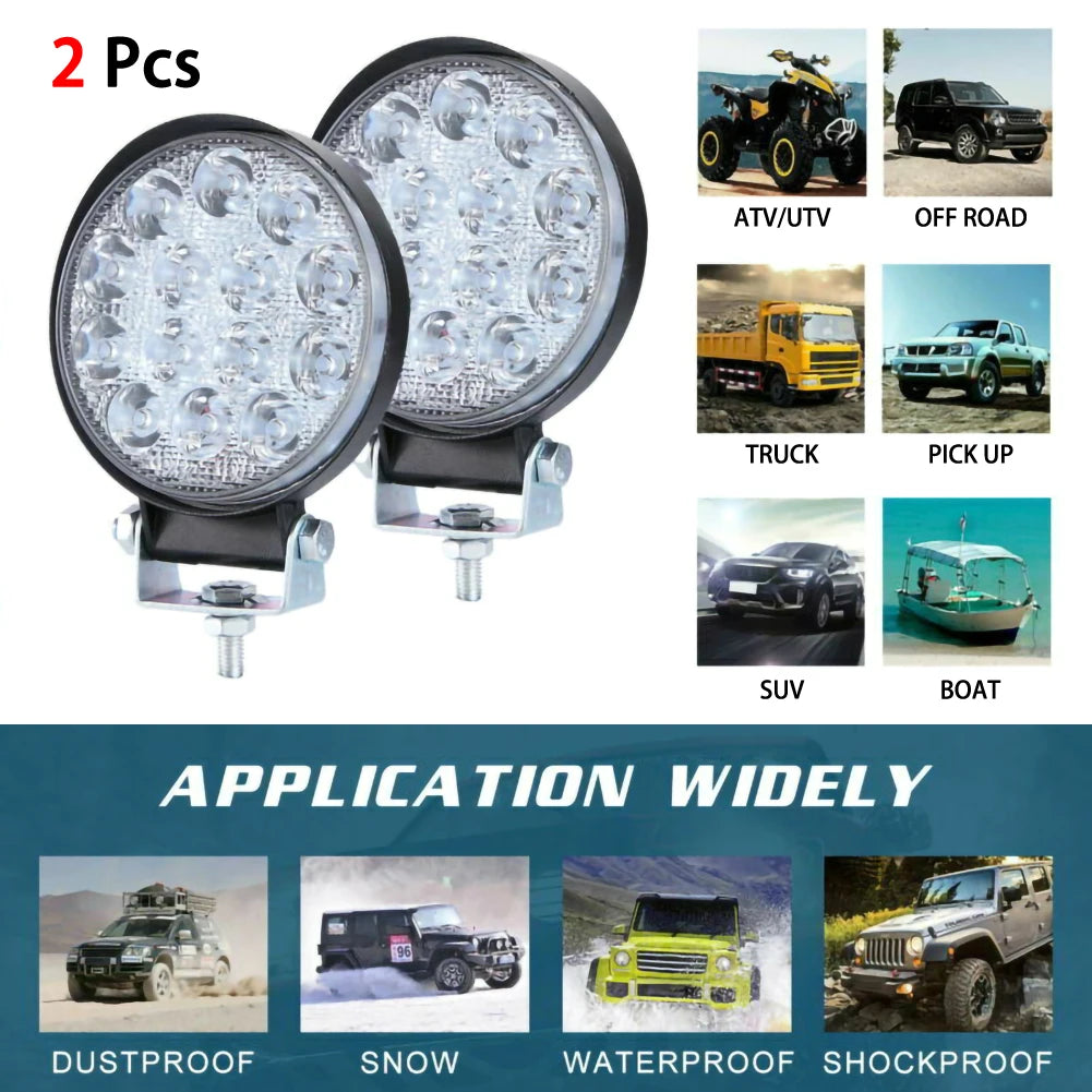 2PC Round 140W LED Work Light Spot Lamp Offroad Truck Tractor Boat SUV UTE 12/24V 9000LM 6000K Driving Lamp Car Accessories