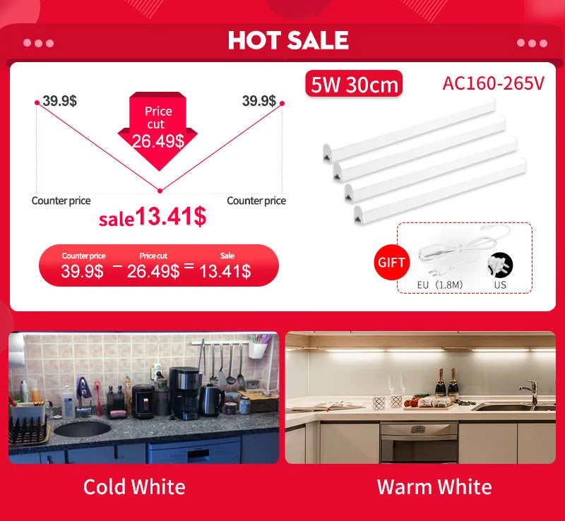 T5 T8 Led Tube Light 220V 30cm 60cm 120cm Wall Lamp Bulb Light Lampada 20W Tobe lampa 2FT 4FT For Home Indoor Kitchen Lighting