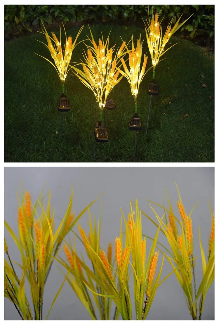 2pcs Outdoor LED Solar Wheat Ear Lamp Outdoor Waterproof Garden Decoration Courtyard Lamp Fairy Simulation Lawn Christmas Lamp