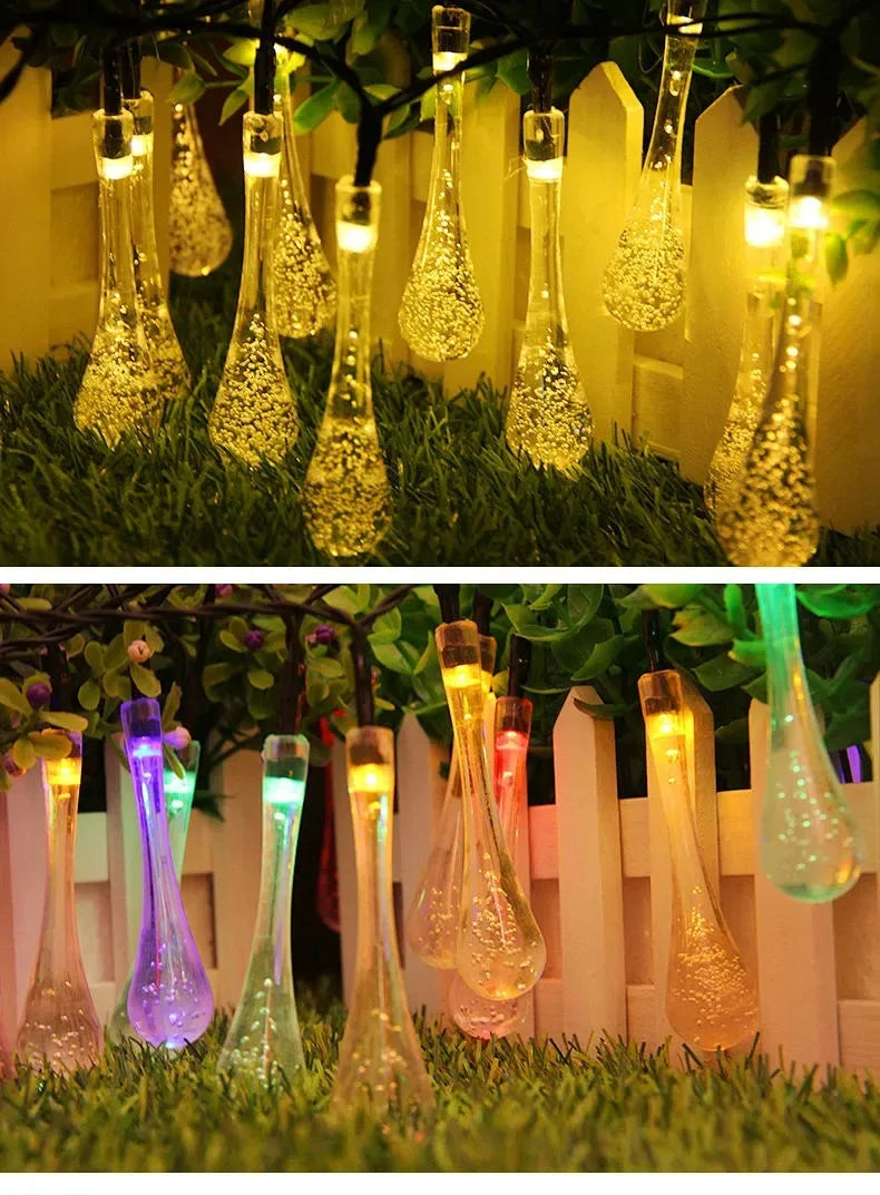 Water droplets Solar String Lights led Waterproof Outdoor Decoration garland Fariy Lights Christmas Wedding party Garden