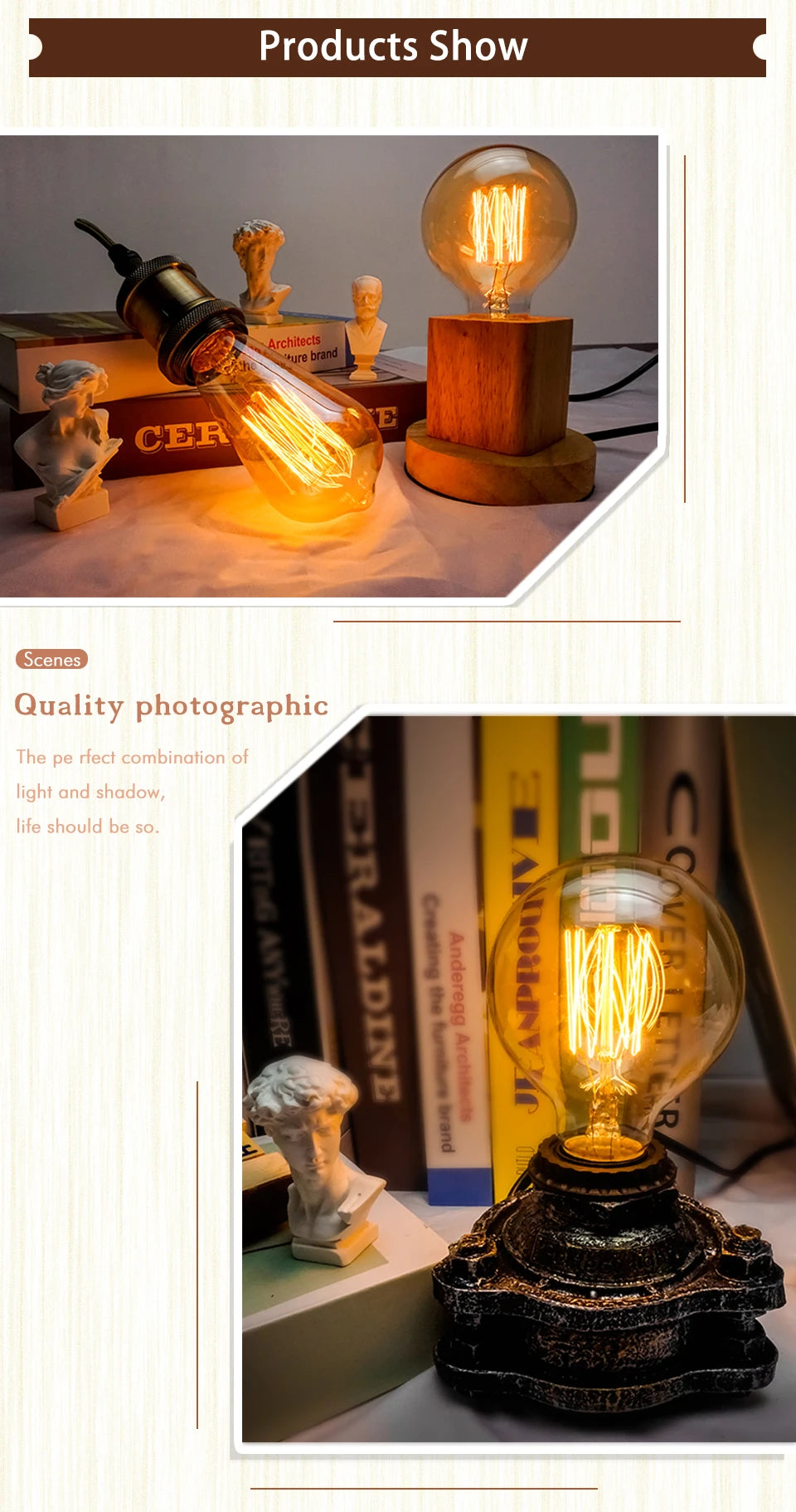 6pcs/lot Retro Edison Bulb C35 T45 ST64 G80 G95 A60 Filament Light 40W E27 Vintage Ampoule Incandescent Lamp Decorative Lights