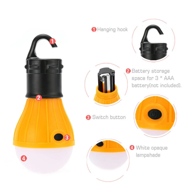 LED Tent Lamp Camping Light Portable LED Lantern Emergency Light Bulb Battery Operated 3 Mode Night Light for Backpacking Hiking