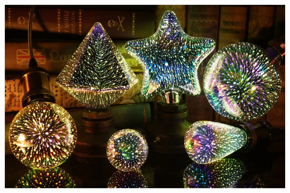 3D Decoration LED Bulb E27 6W 110V 220V Vintage Edison Light Bulb Star Fireworks Lamp Holiday Night Light Novelty Christmas Tree
