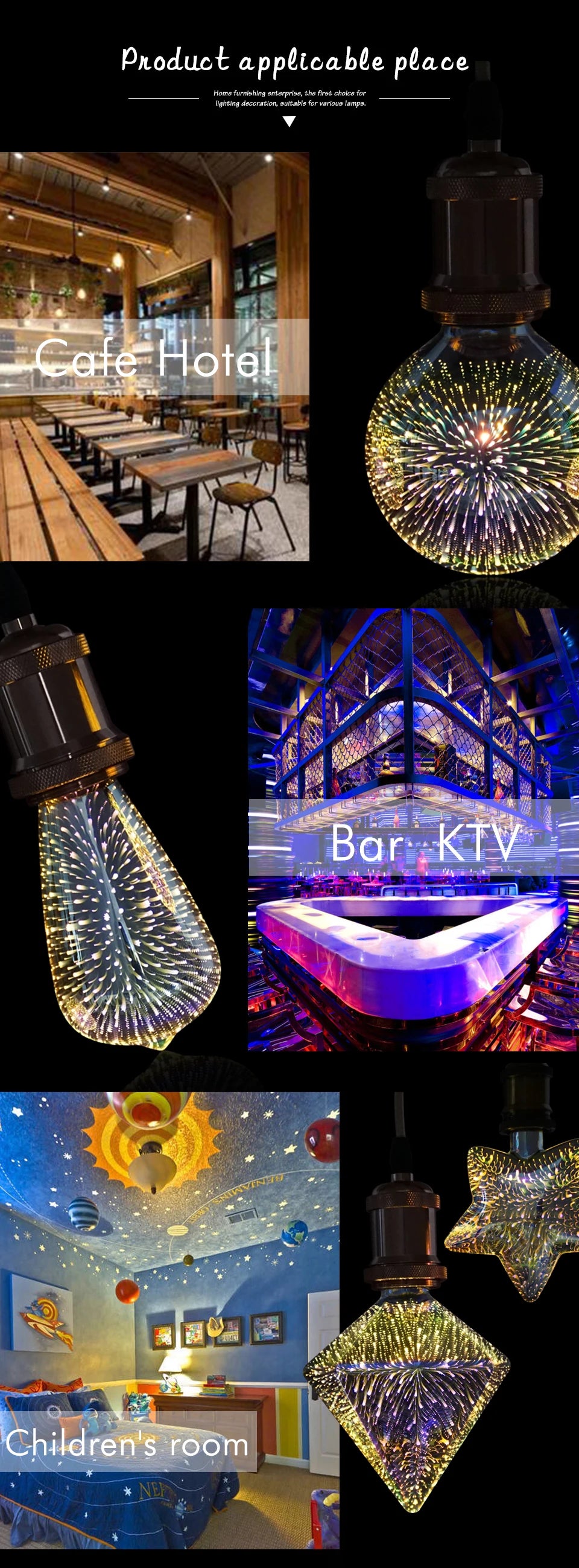 LED Light Edison Bulb 3D Decoration Bulb AC 110V 220V A60 ST64 G95 G80 G125 E27 Holiday Lights Novelty Christmas Lamp Lamparas