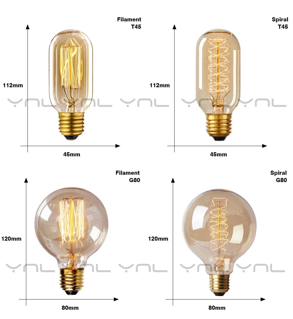 Dimmable Retro Edison Bulb E27 AC 220V 110V 40W Vintage Restaurant Industrial For Decor Indoor Lighting Bulb ST64 G80 G95 G125