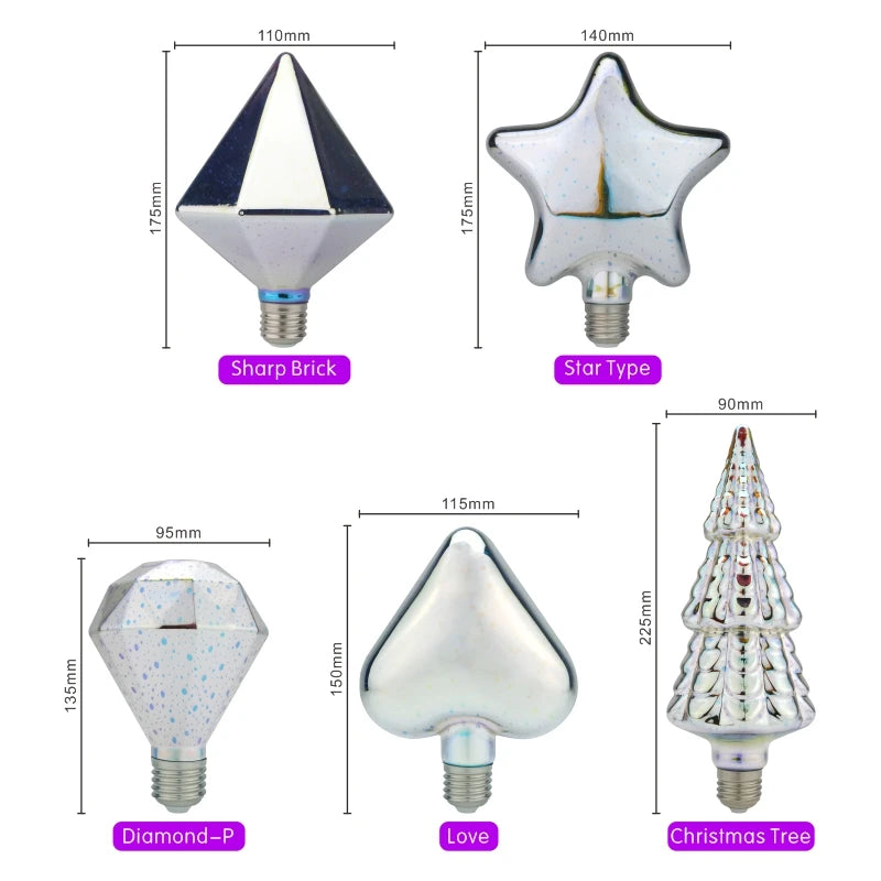 3D Decoration LED Bulb E27 6W 110V 220V Vintage Edison Light Bulb Star Fireworks Lamp Holiday Night Light Novelty Christmas Tree