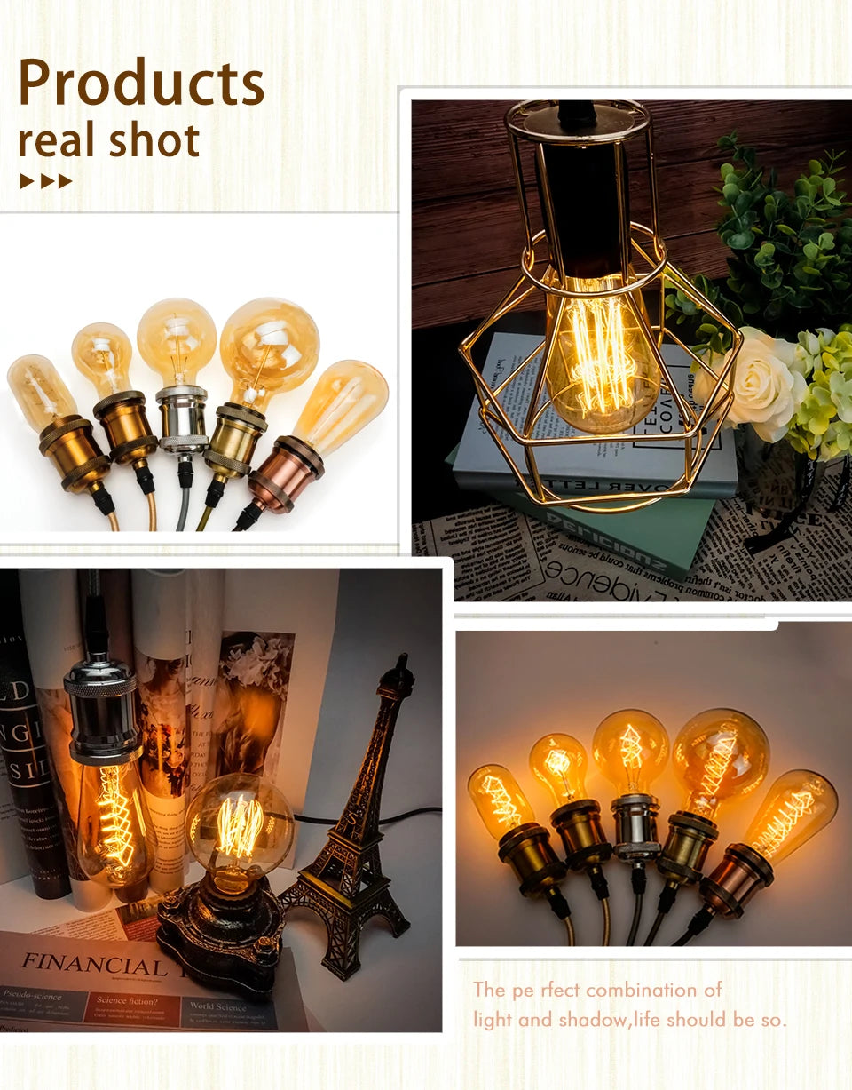 6pcs/lot Retro Edison Bulb C35 T45 ST64 G80 G95 A60 Filament Light 40W E27 Vintage Ampoule Incandescent Lamp Decorative Lights