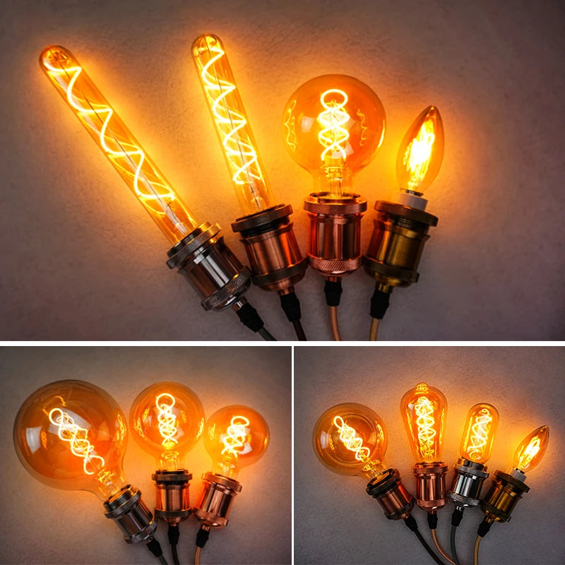 4Pcs/lot Retro Spiral Light LED Filament Bulb 220V ST64 G125 G95 G80 T45 C35 A60 4W 2200K Vintage Lamps For Decorative Lighting