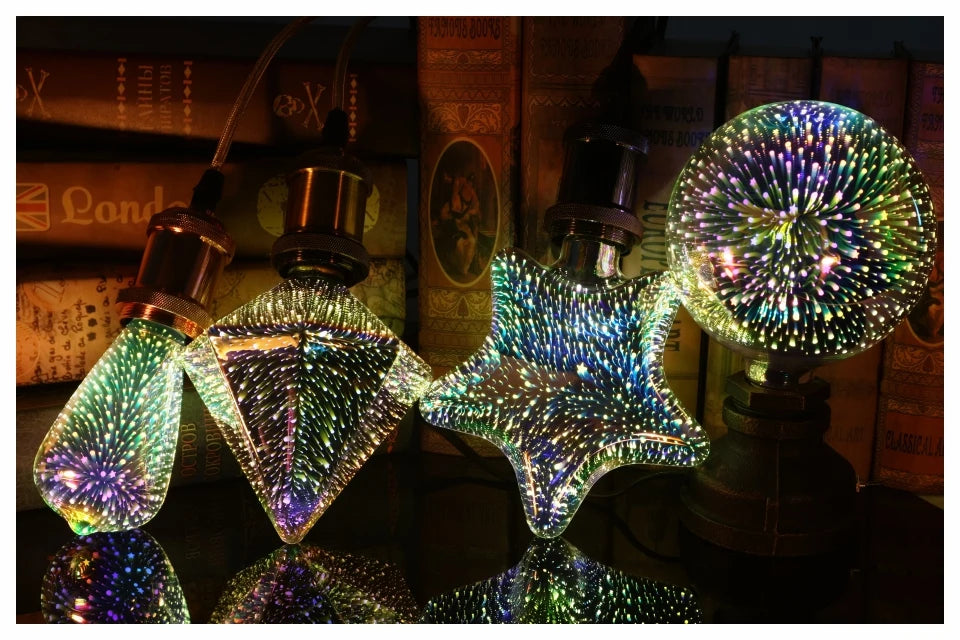 3D Decoration LED Bulb E27 6W 110V 220V Vintage Edison Light Bulb Star Fireworks Lamp Holiday Night Light Novelty Christmas Tree