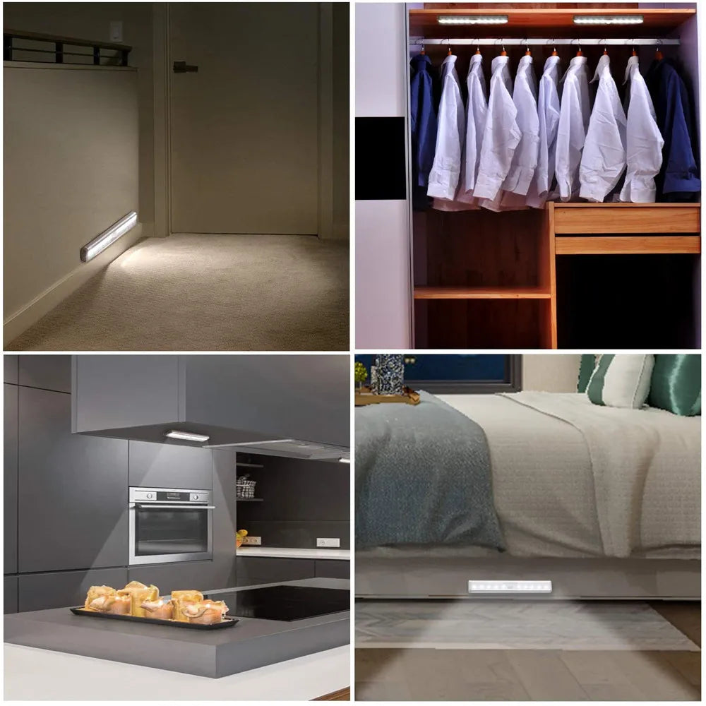 6/10 LED Induction Under Cabinet Light Motion Sensor Closet Night Lamp Battery Powered Magnetic Strip Light For Kitchen Wardrobe