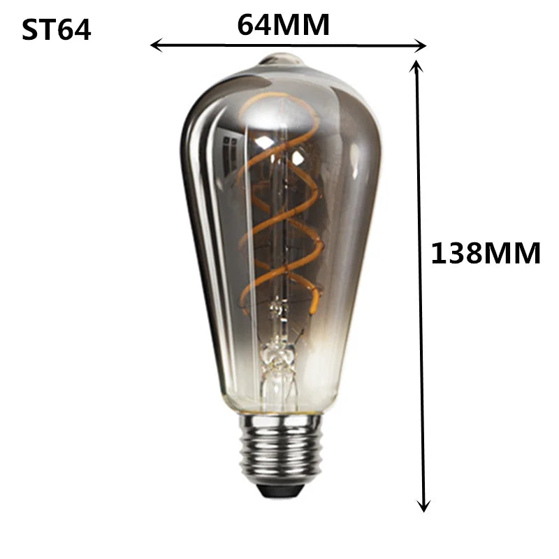 LED ST64 Smoky Gray E27 4W 6W 220V 110V Dimmable 2700K Warm GSpiral Filament Bulb Retro Vintage Decorative Lighting Edison Lamp