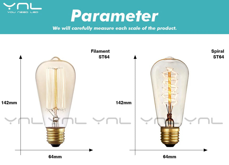 Dimmable Retro Edison Bulb E27 AC 220V 110V 40W Vintage Restaurant Industrial For Decor Indoor Lighting Bulb ST64 G80 G95 G125