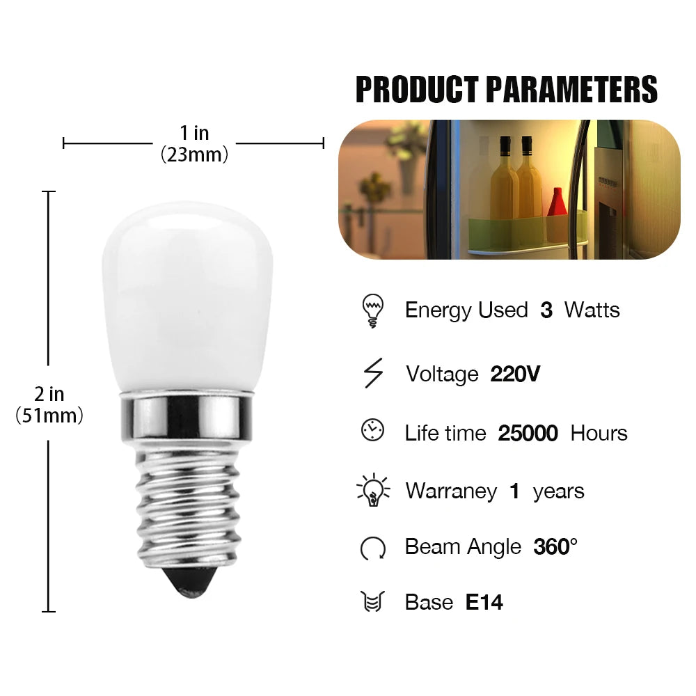 5pcs/lot LED Fridge Light Bulb E14 3W Refrigerator Corn bulb AC 220V LED Lamp White/Warm white Replace Halogen Chandelier Light