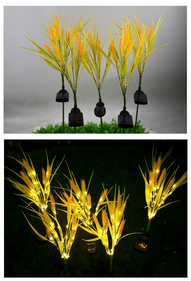 2pcs Outdoor LED Solar Wheat Ear Lamp Outdoor Waterproof Garden Decoration Courtyard Lamp Fairy Simulation Lawn Christmas Lamp