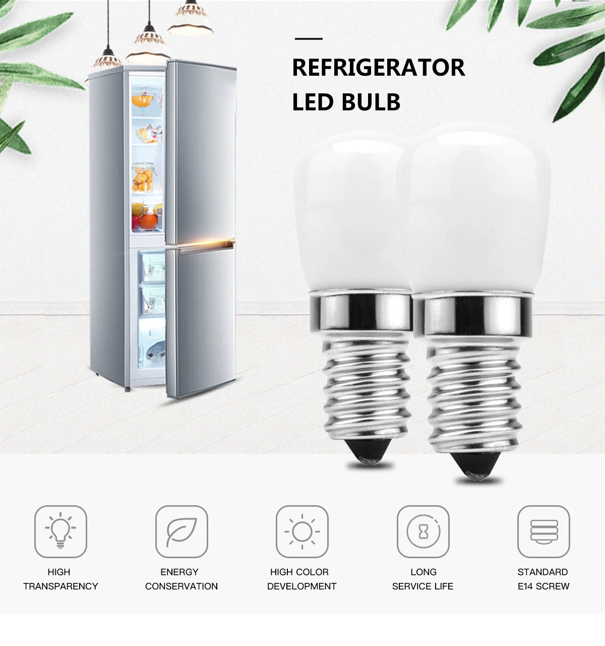 5pcs/lot LED Fridge Light Bulb E14 3W Refrigerator Corn bulb AC 220V LED Lamp White/Warm white Replace Halogen Chandelier Light