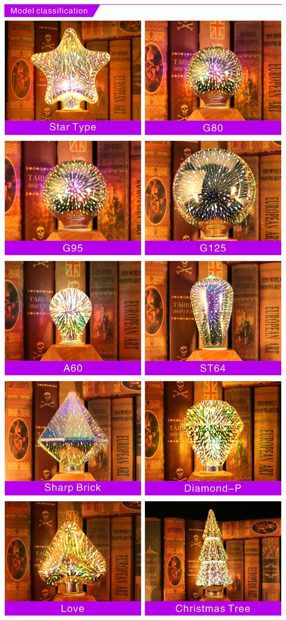 3D Decoration LED Bulb E27 6W 110V 220V Vintage Edison Light Bulb Star Fireworks Lamp Holiday Night Light Novelty Christmas Tree