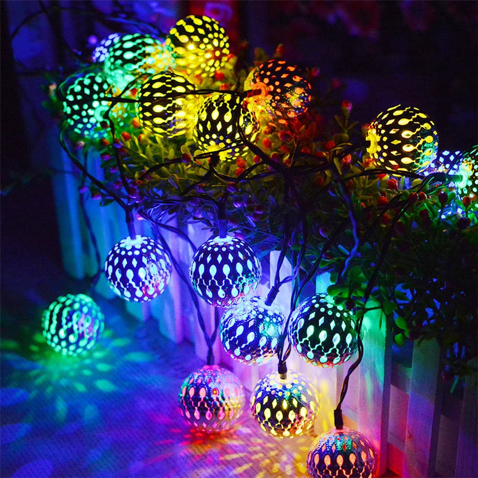 Led Light String Battery USB Power Hollow-out Moroccan Balls Garland Fairy Lights Wedding Party Christmas Decoration Lamp