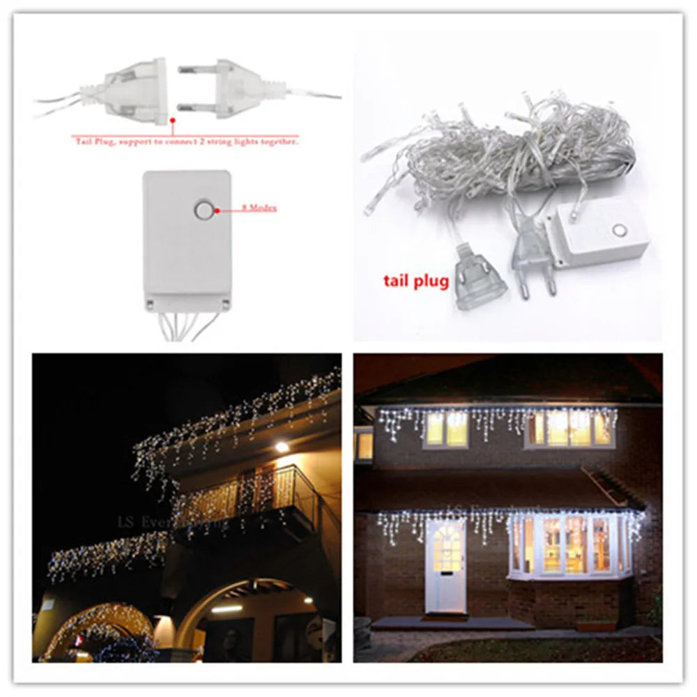 Christmas Lights Waterfall Outdoor Decoration 5M Droop 0.4-0.6m Led Lights Curtain String Lights Party Ggarden Eaves Decoration