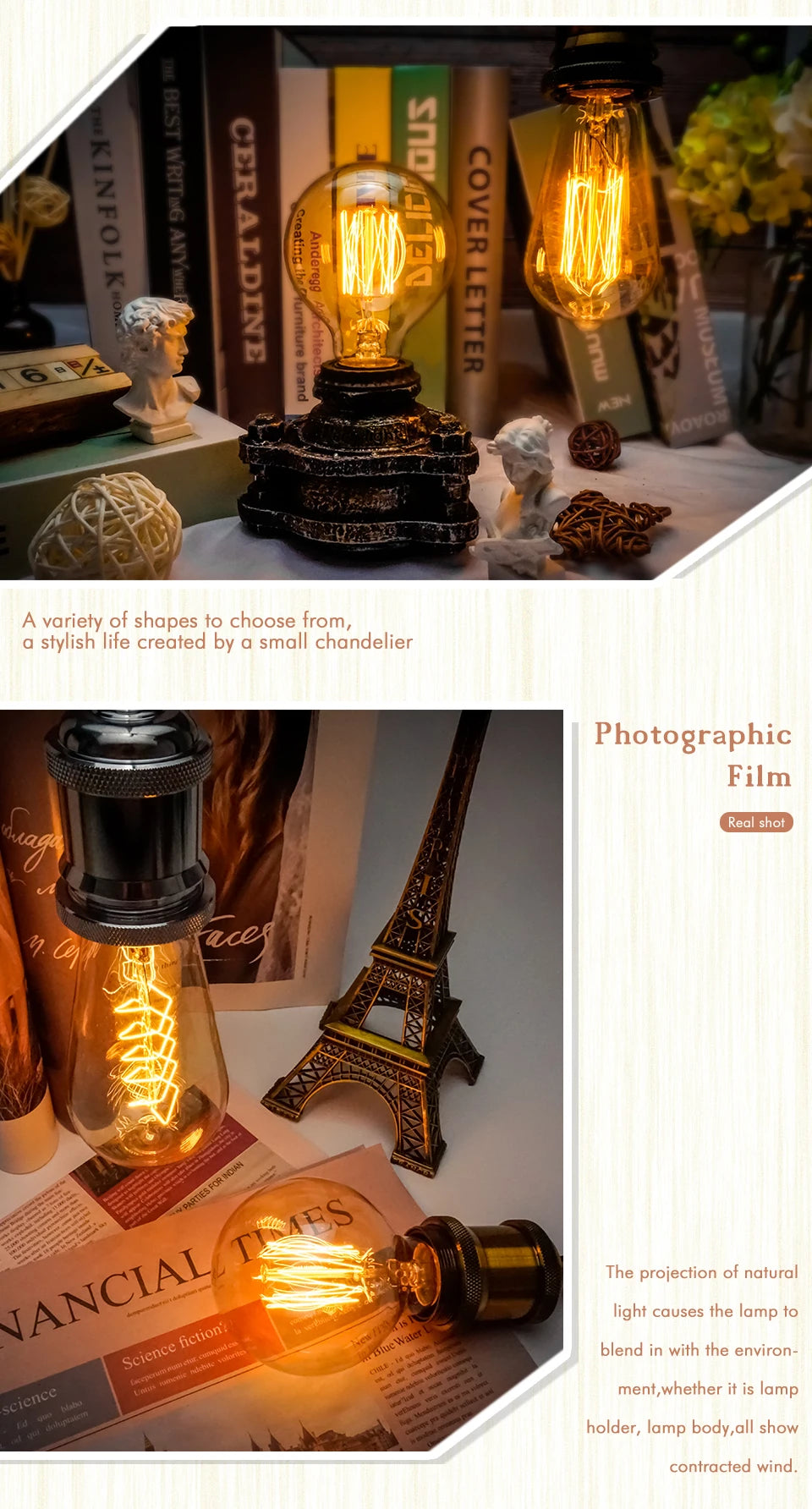 6pcs/lot Retro Edison Bulb C35 T45 ST64 G80 G95 A60 Filament Light 40W E27 Vintage Ampoule Incandescent Lamp Decorative Lights