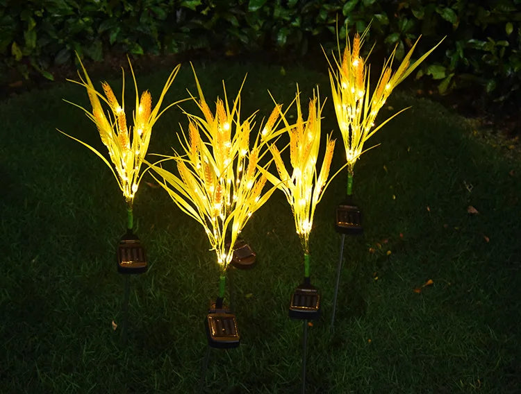 2pcs Outdoor LED Solar Wheat Ear Lamp Outdoor Waterproof Garden Decoration Courtyard Lamp Fairy Simulation Lawn Christmas Lamp
