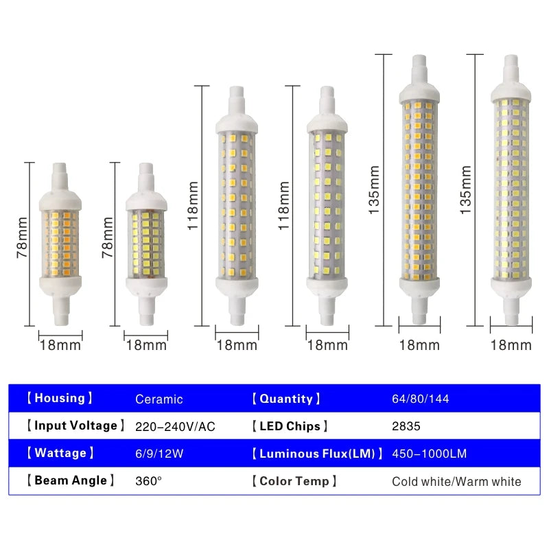 R7S LED 78mm 118mm 135mm r7s Light Bulb 6w 9w 12w SMD 2835 Lampada LED Lamp 220V corn light Energy Saving Replace Halogen Light