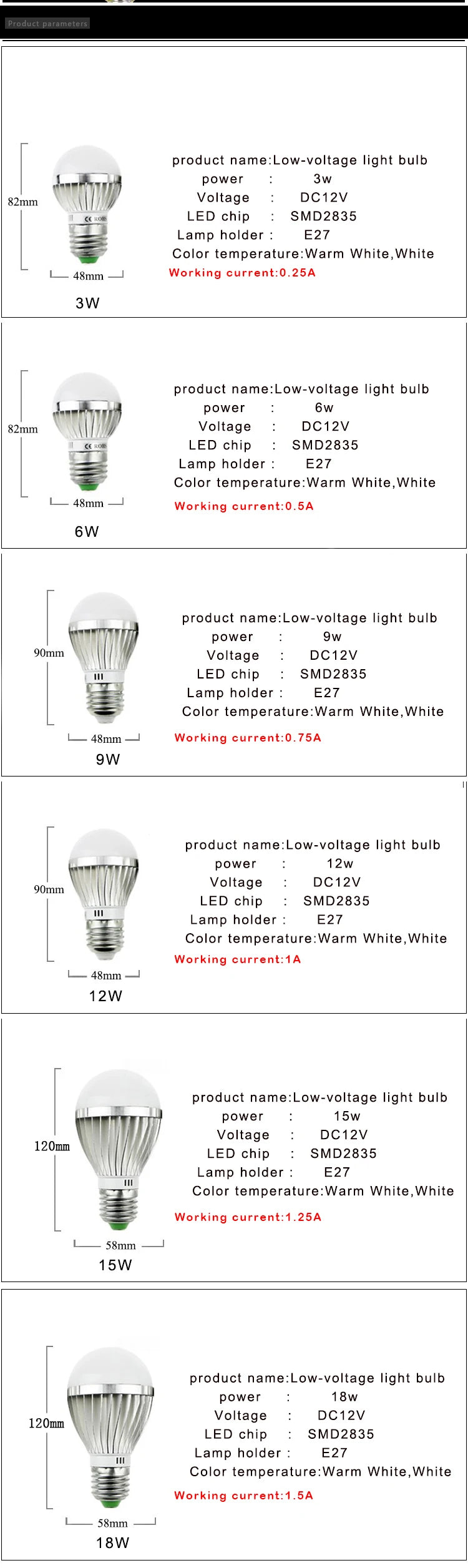 E27 E14 LED Bulb Lights DC 12V smd 2835chip lampada luz E27 lamp 3W 6W 9W 12W 15W 18W spot bulb Led Light Bulbs
