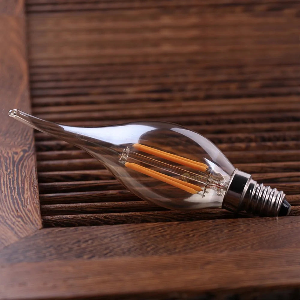 Grensk 4W Dimmable LED Filament Candle Light Bulb 2700K E14 Candelabra Base Flame Shape Bent Tip 25W Incandescent Equivalent C35