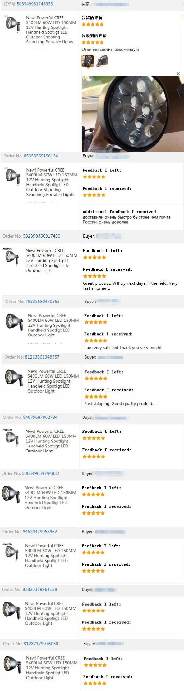 Powerful 12V CREE 60W LED Hunting Lamp 5400LM Handheld Spotlight Portable Lantern For Marine Farming Camping