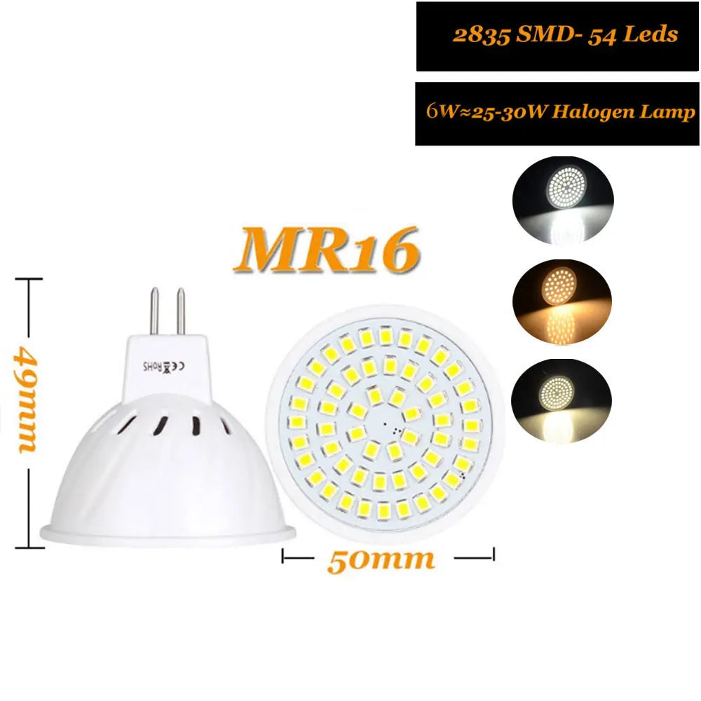 LED Lamp MR16 LED Bulb LED Spotlight Bulb Lampada 36 54 72LEDs SMD 2835 For Indoor Home Spot Light AC 110V 220V DC 12V 24V