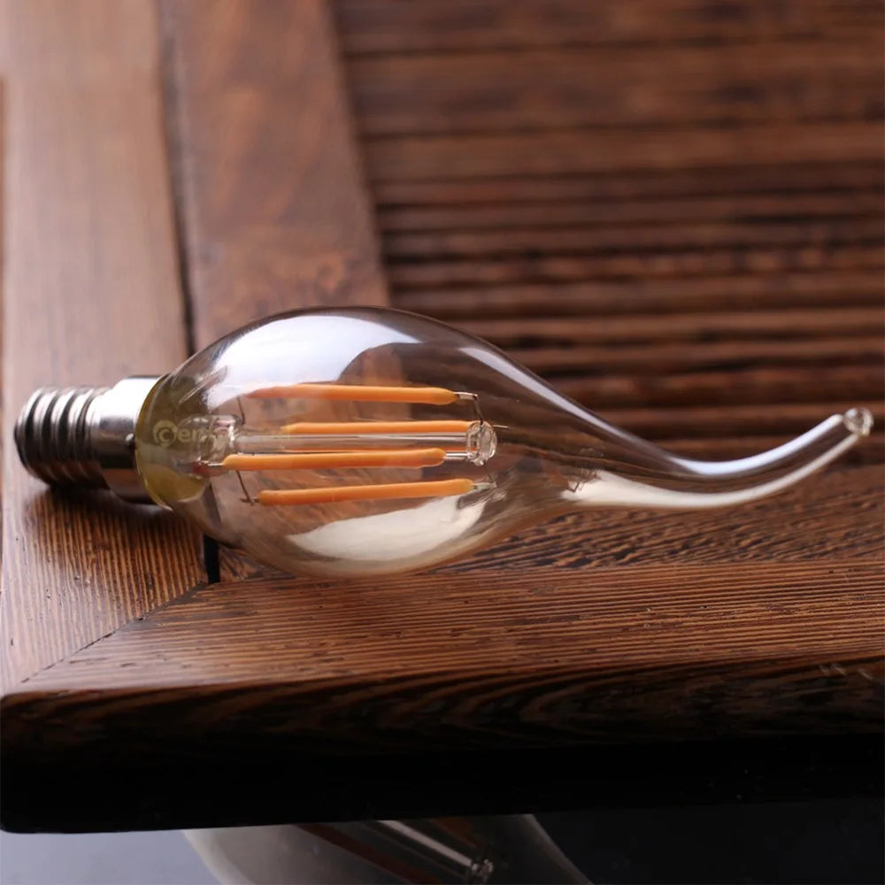 Grensk 4W Dimmable LED Filament Candle Light Bulb 2700K E14 Candelabra Base Flame Shape Bent Tip 25W Incandescent Equivalent C35
