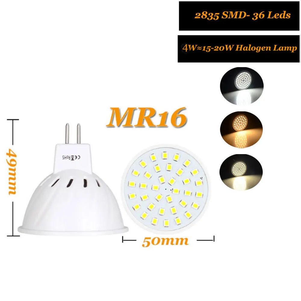 LED Lamp MR16 LED Bulb LED Spotlight Bulb Lampada 36 54 72LEDs SMD 2835 For Indoor Home Spot Light AC 110V 220V DC 12V 24V