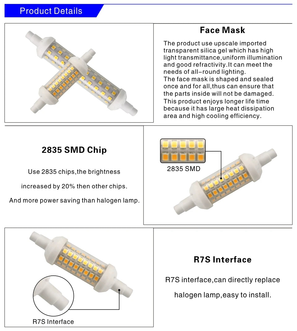 R7S LED 78mm 118mm 135mm r7s Light Bulb 6w 9w 12w SMD 2835 Lampada LED Lamp 220V corn light Energy Saving Replace Halogen Light