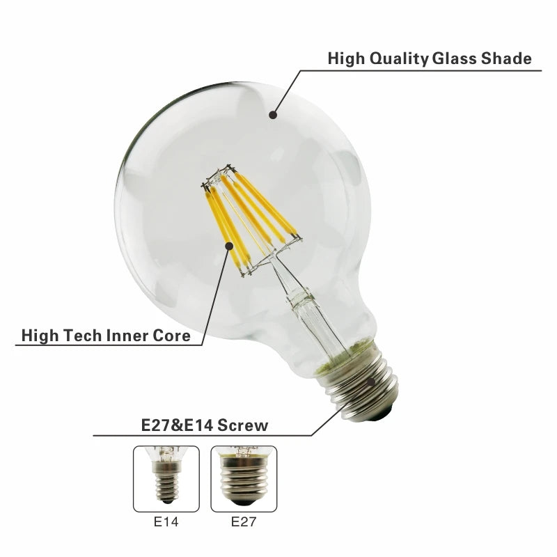 LED Filament Bulb E27 E14 Retro Edison Lamp 220V-240V Light Bulb C35 G45 A60 ST64 G80 G95 G125 Glass Bulb Vintage Candle Light